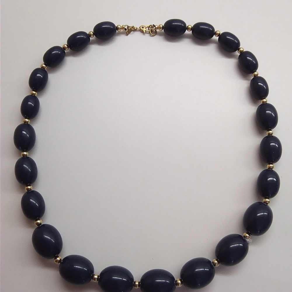 Monet Royal Blue and Gold Bead Necklace